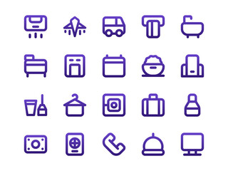 Hotel Icon Set Gradient Outline Style. Service Theme Icon Pack, Perfect for Websites, Landing Pages, Mobile Apps, and Presentations. Suitable for UI UX.