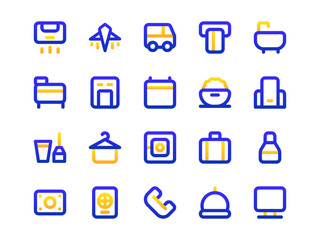 Hotel Icon Set Gradient Outline Two-Tone Style. Service Theme Icon Pack, Perfect for Websites, Landing Pages, Mobile Apps, and Presentations. Suitable for UI UX.