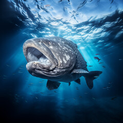 Gigantic fish swimming in ocean water, sea monster. Generative AI