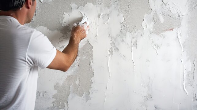 A talented plasterer deftly smoothens and perfects a wall surface with finesse. Artful plastering, wall refinement, skilled craftsmanship, surface perfection. Generated by AI.