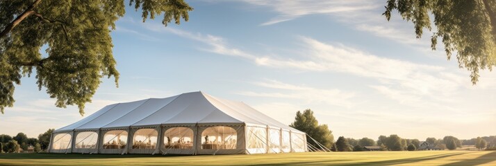 Outdoor wedding tent decorated with flowers, outdoor wedding, banner