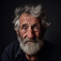Portrait of grey haired sad senior man. Generative AI
