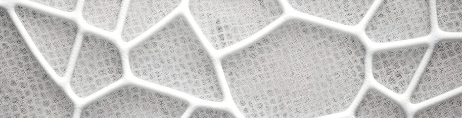close-up image of a foam structure with a white, interconnected web pattern on a bubbly grey background, resembling a biological cell structure - obrazy, fototapety, plakaty