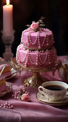 Obraz na płótnie Canvas Royal dessert delicious, celebration, birthday, bakery with flowers
