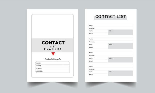 Contact List Planner Template Design With Cover Page Layout Design Template.