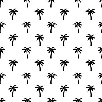 Palm tree seamless pattern. Repeating cute palms print. Repeated modern background. Flowers design prints. Sample texture black and white small silhouette. Repeat simple swatch. Vector illustration