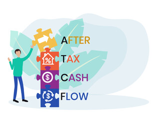 ATCF, After Tax Cash Flow acronym. Concept with keyword, people and icons. Flat vector illustration. Isolated on white.