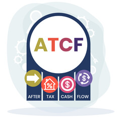 ATCF, After Tax Cash Flow acronym. Concept with keyword, people and icons. Flat vector illustration. Isolated on white.