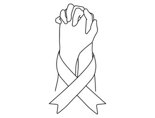 holding hands with ribbon. one line art.