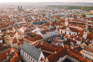 Fototapeta na wymiar Aerial view of Prague old town during sunrise Czech Republic