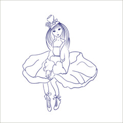 Ink, pencil, the doll isolated. Line art transparent background. Hand drawn nature painting. Freehand sketching illustration.