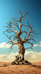 Trees dying in dry areas because of climate change and global warming, global warming concept. - obrazy, fototapety, plakaty