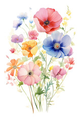 Obraz na płótnie Canvas watercolor wildflower bouquet transparent background