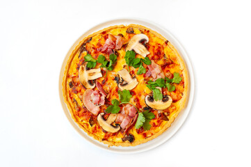 Traditional Christmas or New Year's quiche pie. Homemade cake isolated.