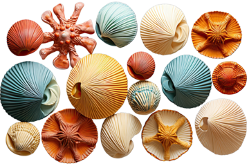 Bright seashells set On Transparent Background