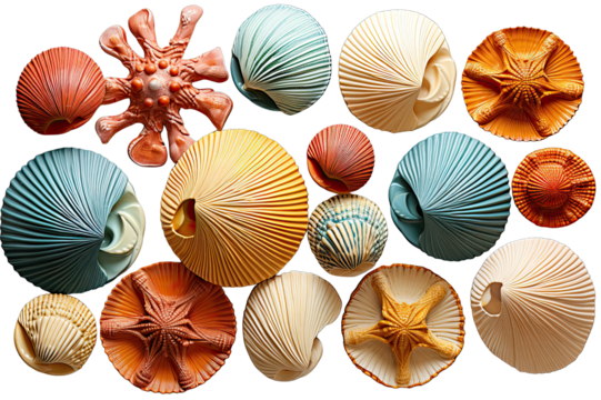 Bright seashells set On Transparent Background