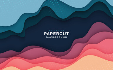 Beautiful papercut background vector blue and pink wavy cutout layers
