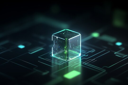 a transparent cube with green lights © Andrei