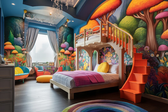 Child's bedroom that fosters creativity and imagination with vibrant colors and playful element
