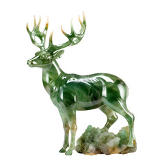 Deer carved from beautiful jade on transparent background PNG. Chinese lucky animal concept.