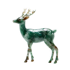 Deer carved from beautiful jade on transparent background PNG. Chinese lucky animal concept.