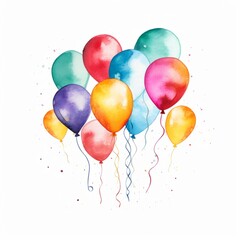 lots of watercolour line art colourful happy birthday balloons on pure white background hd --v 5.2 Job ID: 13a159da-e7f1-419e-8d9b-cfd73520a048