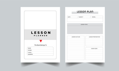 Lesson Planner Template Design. Set of Lesson Planner. Minimalist planner pages templates. with cover page layout design template.