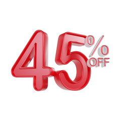 45 Percentage Sale Discount Red Color 3d illustration