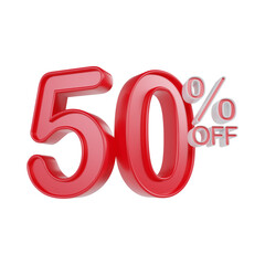 50 Percentage Sale Discount Red Color 3d illustration