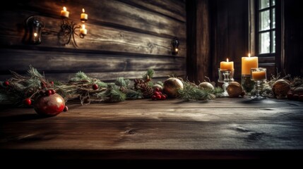 Empty wooden table with christmas theme in background. Christmas or New Year background. Magic concept. New Year concept. Celebrate concept.