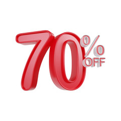 70 Percentage Sale Discount Red Color 3d illustration
