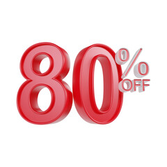 80 Percentage Sale Discount Red Color 3d illustration