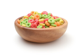 Breakfast cereals in a wooden bowl isolated.