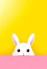 cute easter bunny vertical wallpaper in vibrant tones, with white rabbit isolated on yellow background  for card banner or background 