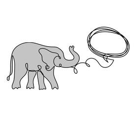 Silhouette of color abstract elephant with comment as line drawing