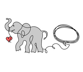 Silhouette of color abstract elephant with comment as line drawing