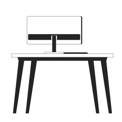 Computer monitor desk office black and white 2D line cartoon object - obrazy, fototapety, plakaty