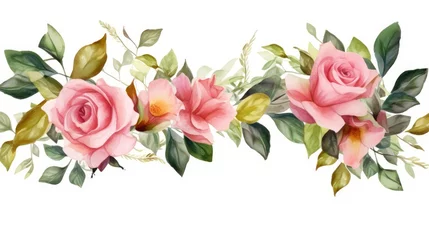 Schilderijen op glas Valentine's greeting card with rose white isolate photo background. © Kanokmai