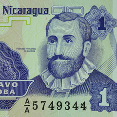 Parte de un Billete del Banco Central de Nicaragua  Francisco Fernández de Córdoba conquistador español.