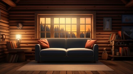 Fototapeta na wymiar Cozy chair in a cabin-style bedroom interior.