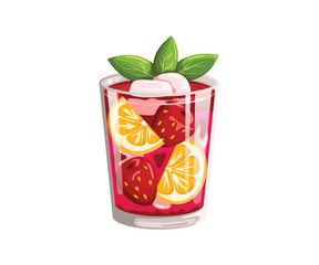 Fruit drink in a glass. Vector illustration on white background