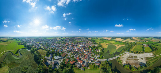 Frontenhausen im niederbayerischen Kreis Dingolfing-Landau im Luftbild, 360 Grad Rundblick