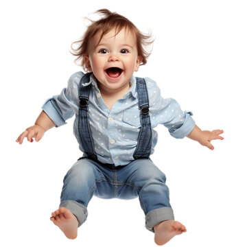 Happy Baby Boy Jumping Alone, Isolated On A White Background.