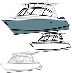 Boat vector, Fishing boat vector line art illustration, and one-color