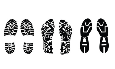 men shoe sole or footprints vector and silhouettes set black and white