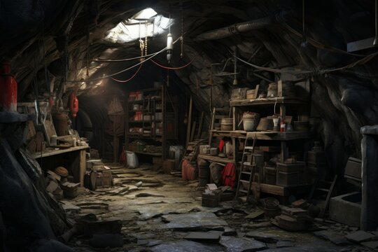 Complex Interior mine. Coal copper interior. Generate Ai