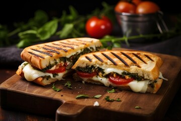 Delicious Italian panini sandwich. Tomato food. Generate Ai