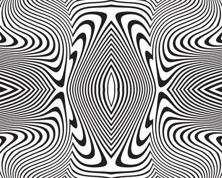 Wave design black and white. Digital image with a psychedelic stripes. Argent base for website, print, basis for banners, wallpapers, business cards, brochure, banner. Line art optical