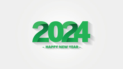 Happy New Year 2024 green and white text design, vector