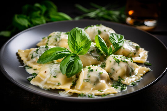 Ravioli with ricotta cheese and basil